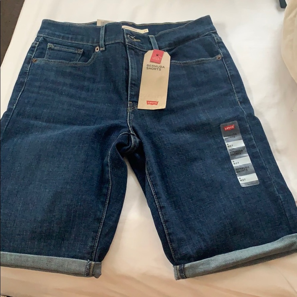 Levi long dark denim shorts